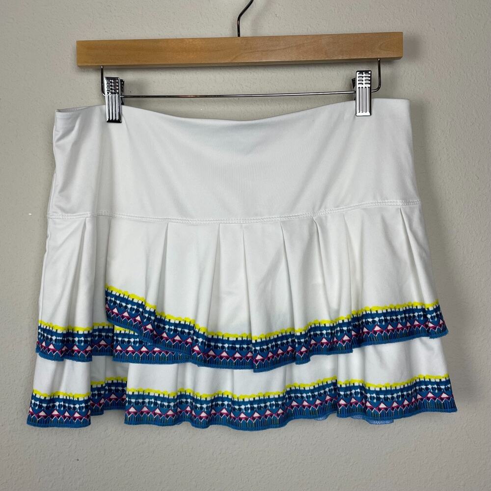 Lucky in Love Skort M White Teal Pleated Tiered Tenniscore‎ Athleisure